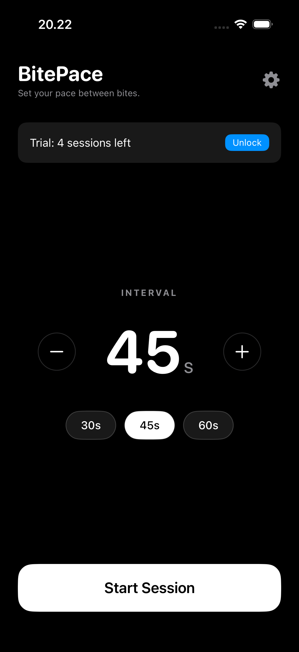 BitePace interval setup screen